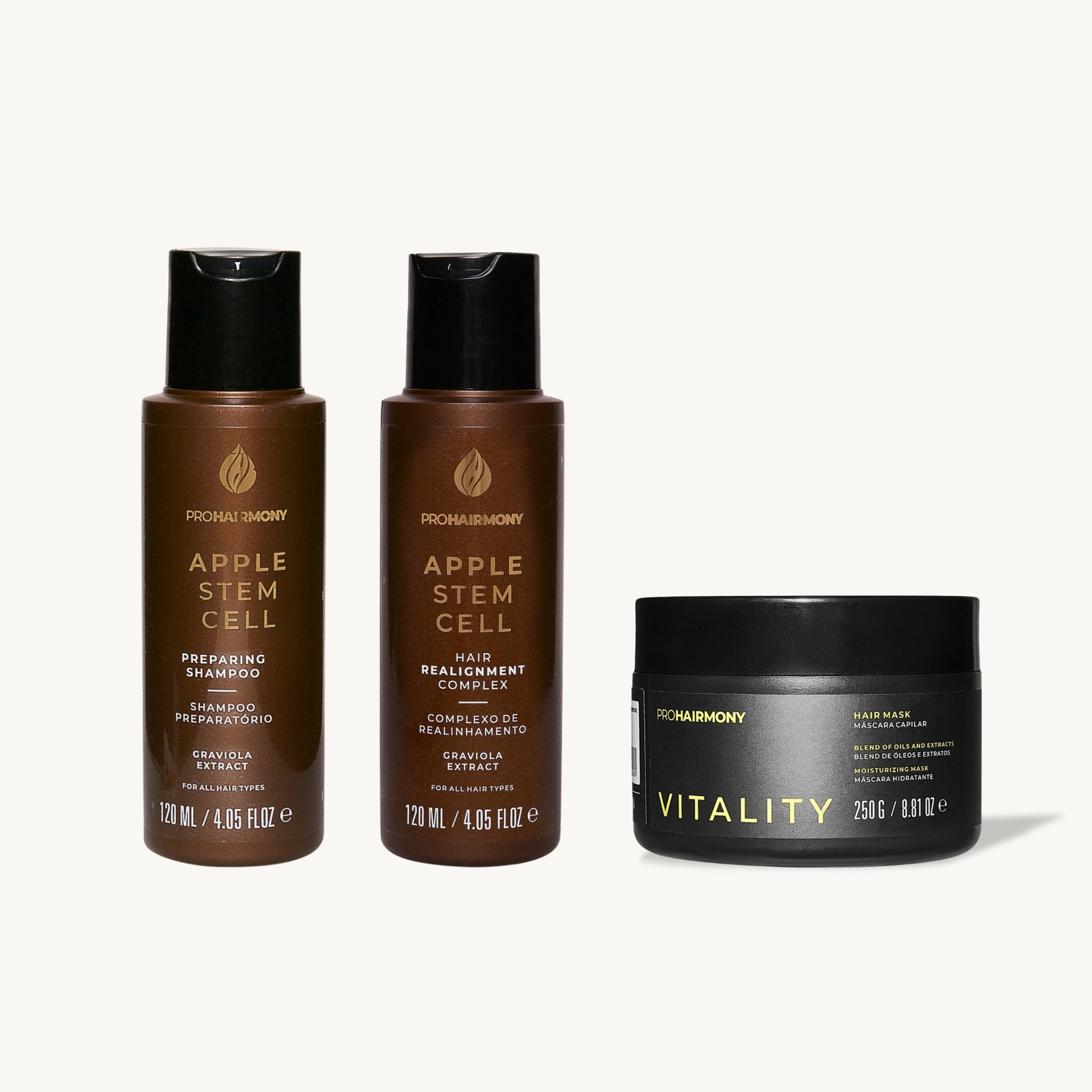 Kit Alinhamento Matizado Apple Stem Cell 120ml + Máscara de Hidratação Vitality 250g - Pro Hairmony