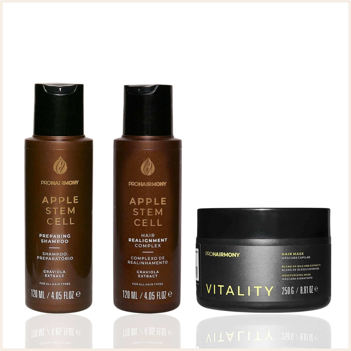 Kit Alisamento Matizado Apple Stem Cell 120mL + Máscara de Hidratação Vitality 250g | Sem Formol - Pro Hairmony